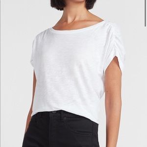 Express - METALLIC RUCHED SLEEVE BATEAU NECK TEE